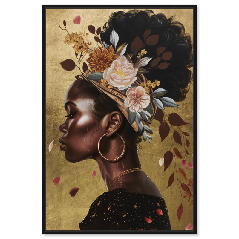 Belles fleurs dans ses cheveux, art boho moderne par Art Remedy, H 46 po x l 31 po, Cadre noir