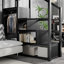 Lit mezzanine pleine grandeur en métal avec escalier, tablettes de rangement et garde-robe, cadre de lit mezzanine haut pour enfants, adolescents, adultes, noir