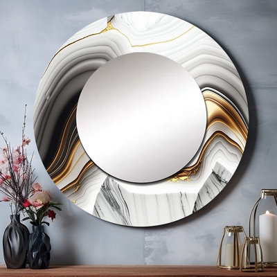 Oltjana abstrait Geode Waves Gray III - miroir mural abstrait, miroir décoratif rond moderne, impression d'art en métal