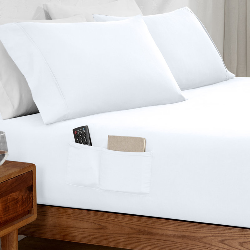 Dual Side Pocket Microfiber Fitted Sheet, Twin Fitted Sheet, White