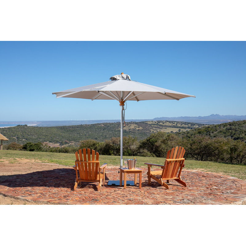 Bravura 13.1' Round Market Umbrella, Square Metal w/ wheels+2.25" Stainless Steel Tube, Natural