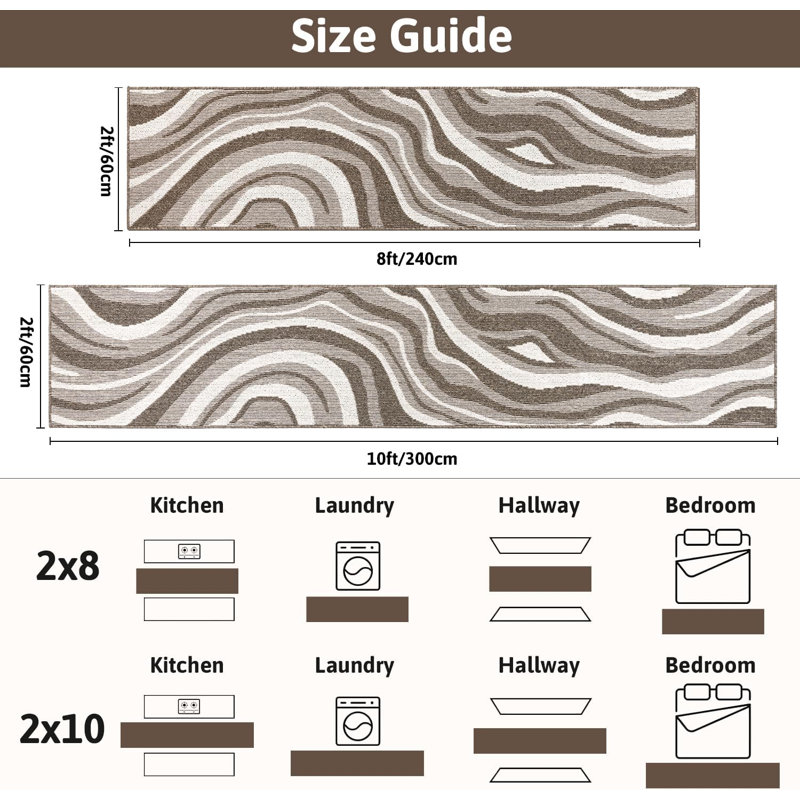 Tapis de couloir de cuisine lavable et antidérapant, Runner 2' x 10', Brun abstrait