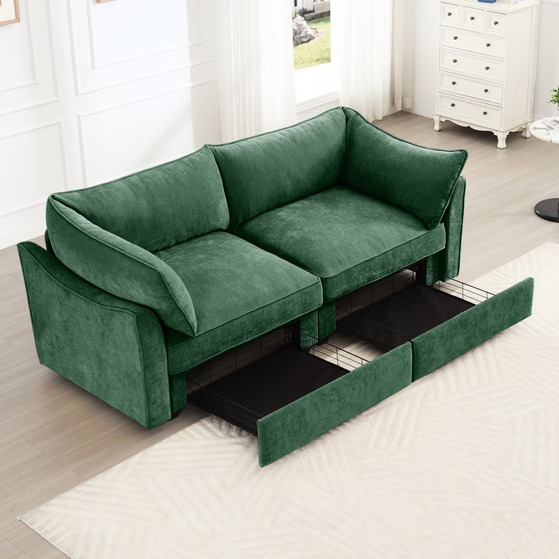 Chenille 2 places avec rangement sous le lit et conception enveloppante pour les petits salons contemporains en chenille, agencements de maisons modernes en forme de croissant