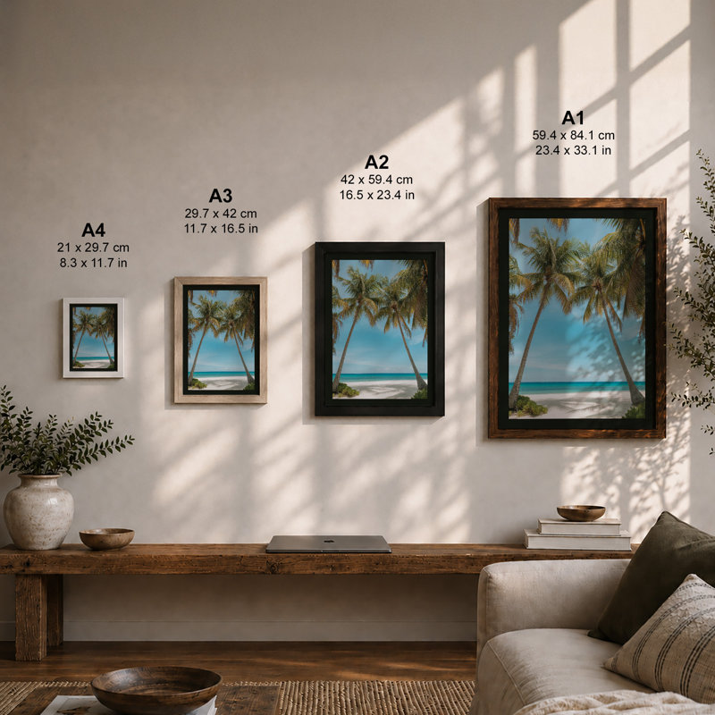 Palm Gateway to Paradise Coastal - Framed Print, A1 - 84.1 x 59.4 cm, Walnut