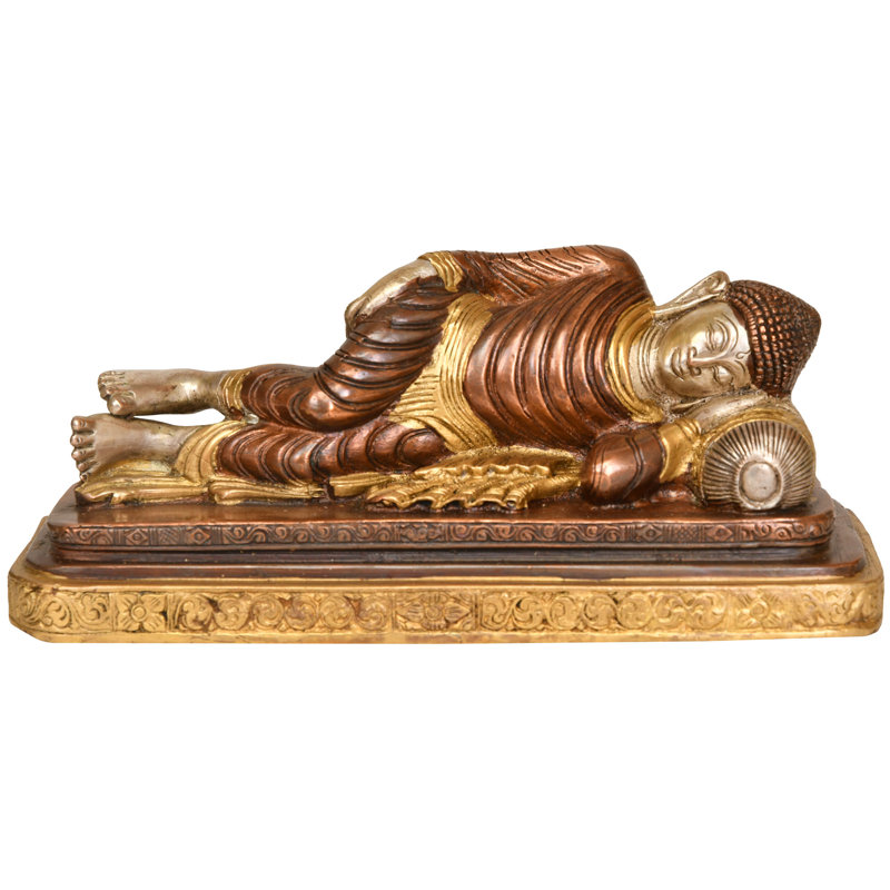 Statue de Bouddha Mahaparinirvana en laiton fabriquée à la main 9 po