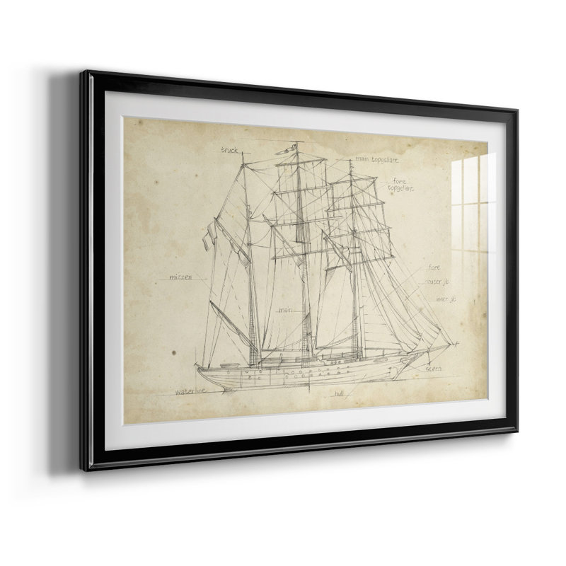 Plan du voilier I - reproduction de cadre photo, Noir, L 36,5 po x H 26,5 po
