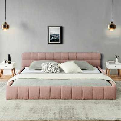 King Bed, Pink Upholstered Platform Bed With Thick Chenille And Soft Headboard, Sleep Comfort Ambiance Comfortable