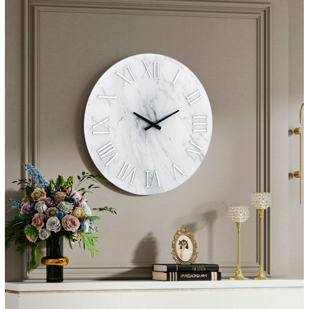 Alexandros 60x60cm Wall Clock Modern White Marble Patterned Round Accent Clock