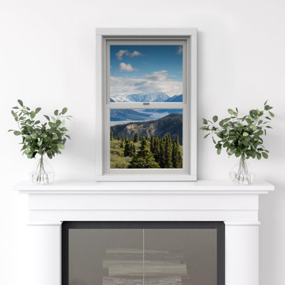 Fenêtre de paysage «fenêtre vue nuage bleu ciel chaîne de montagnes forêt pré nature photos décor paysage rustique» sur