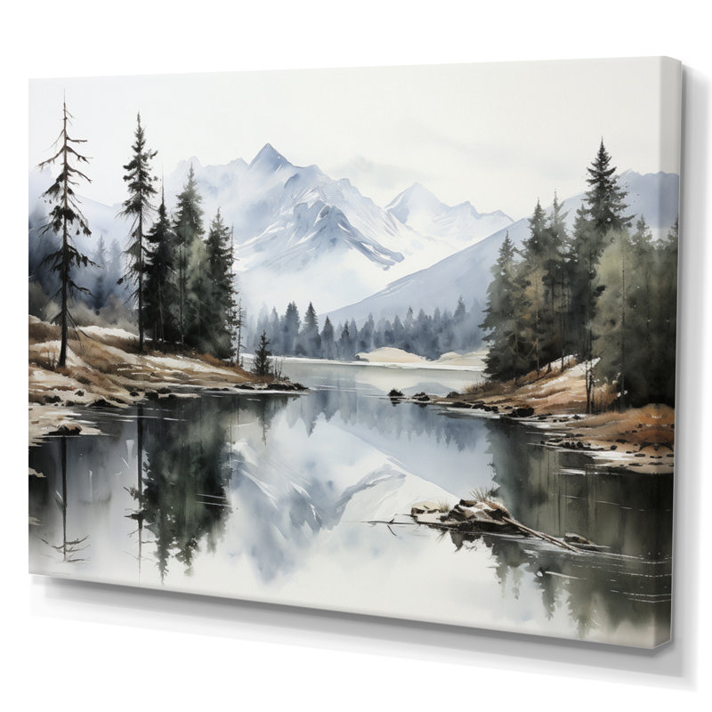 Vert, bleu, minimalisme, forêt, réflexion silencieuse - minimalisme, art mural, Toile tendue, H 34 po x l 44 po x P 1,5 po