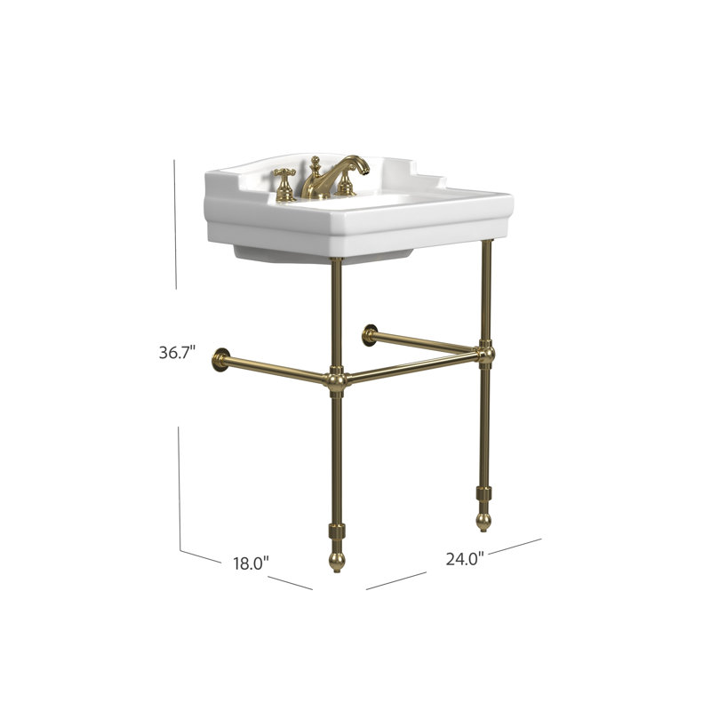 Cheviot Products Évier de salle de bain Essex 24 po avec débordement et base console en métal 31 po, Laiton poli