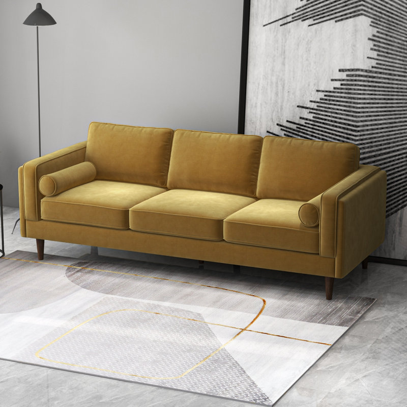 Audrei 86'' Velvet Square Arm Sofa, Dark Yellow Velvet
