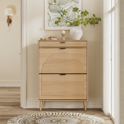 Designer Curved Three-dimensional Texture Fluted Panel Shoe Storage Cabinet