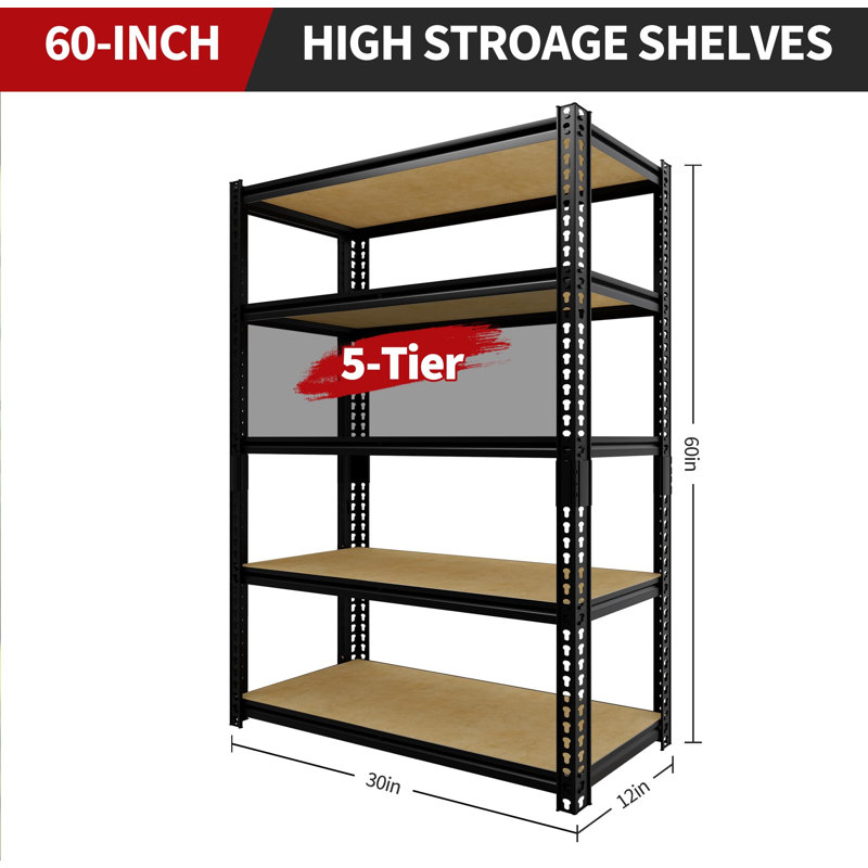 Paquet de 2 tablettes de rangement robustes en métal à 5 niveaux pour le garage, 2 000 livres réglables, l 30 po x P 12 po x H 60 po pour garde-manger, sous-sol et buanderie