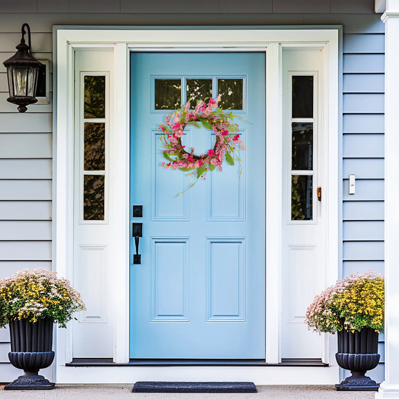 Pink and White Artificial Geranium Floral Wreath with Green Foliage - 18-Inch