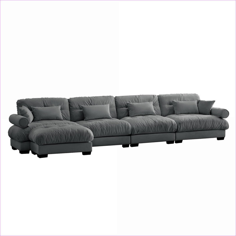 Canapé modulaire luxueux surdimensionné en velours, Velours brun clair, H 35 po x l 130 po x P 37 po