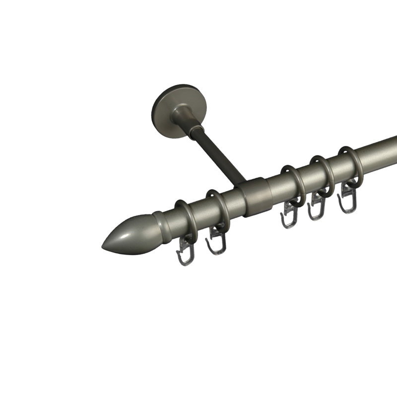 Vega Adjustable 2cm Single Curtain Pole, 8cm H x 240cm W x 5cm D, Silver