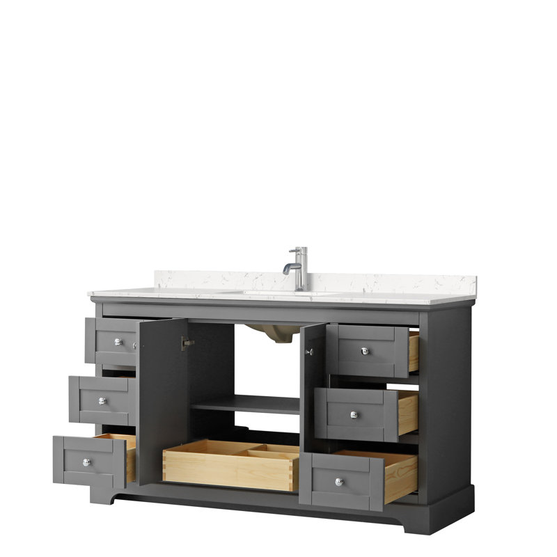 Avery 60'' Single Bathroom Vanity with Stone Top, Dark Gray, Matte Black