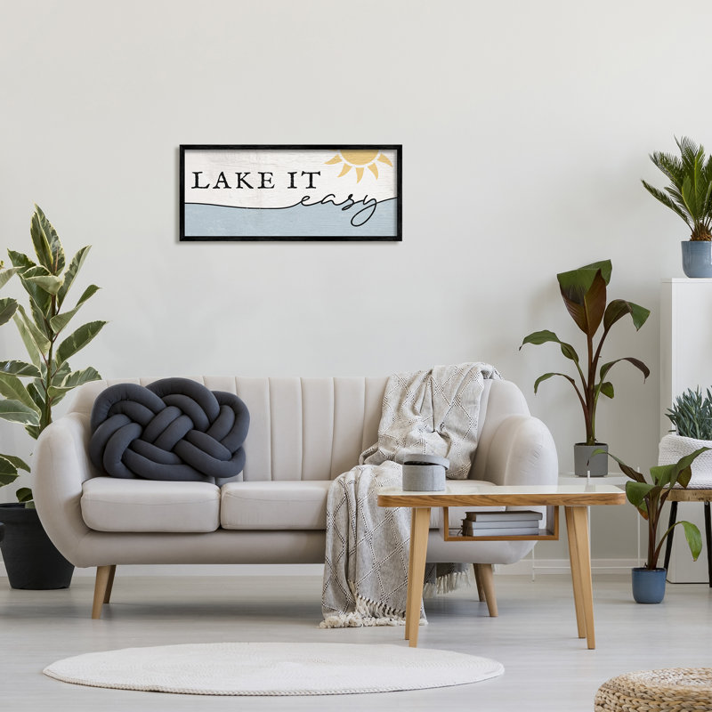 «Nautical Pun Lake It Easy», eau ensoleillée, Giclée encadrée noir minuit, H 13 po x l 30 po