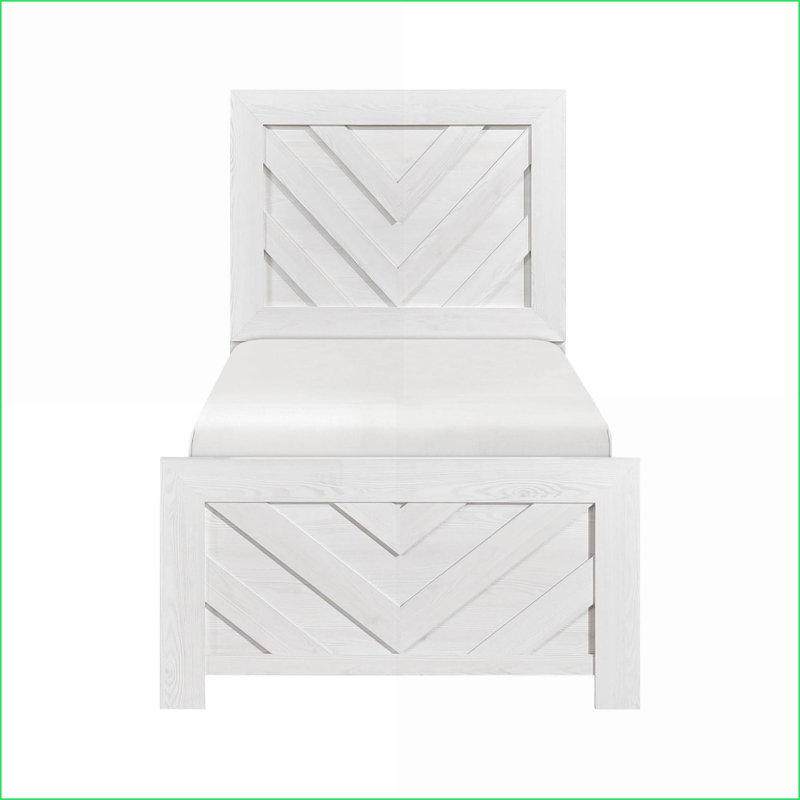 Lit simple à panneau en bois avec finition blanche à motif en V - Mobilier de chambre à coucher compact livré dans une boîte