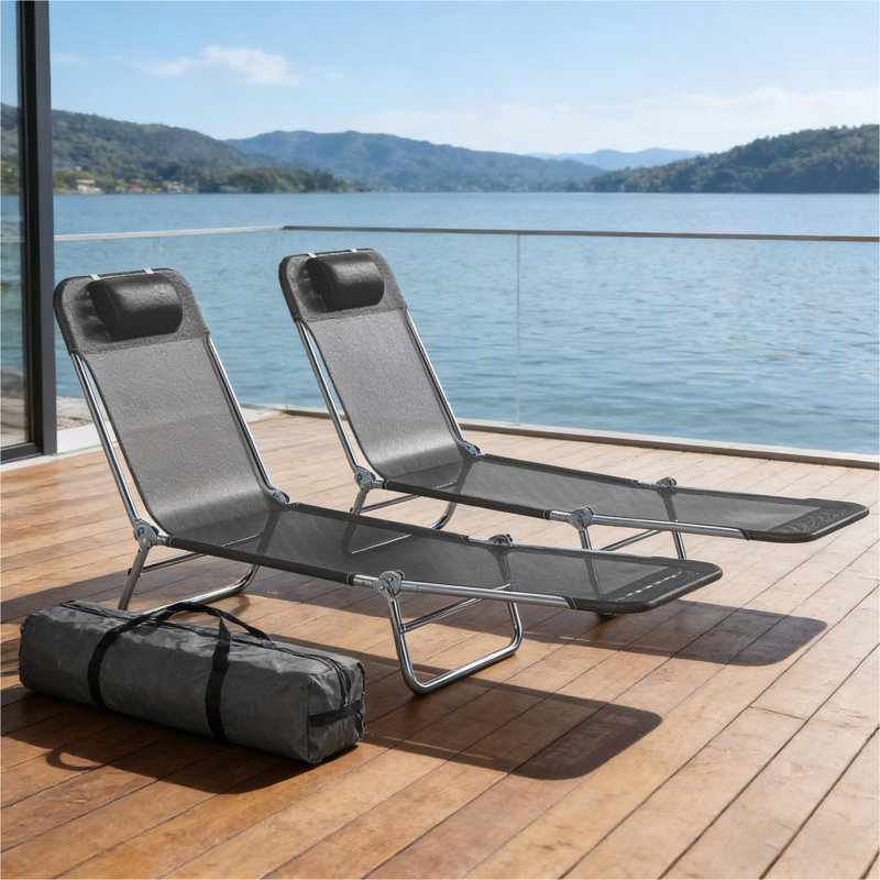 Chaises longues pliantes pratiques, chaises longues 2 pièces