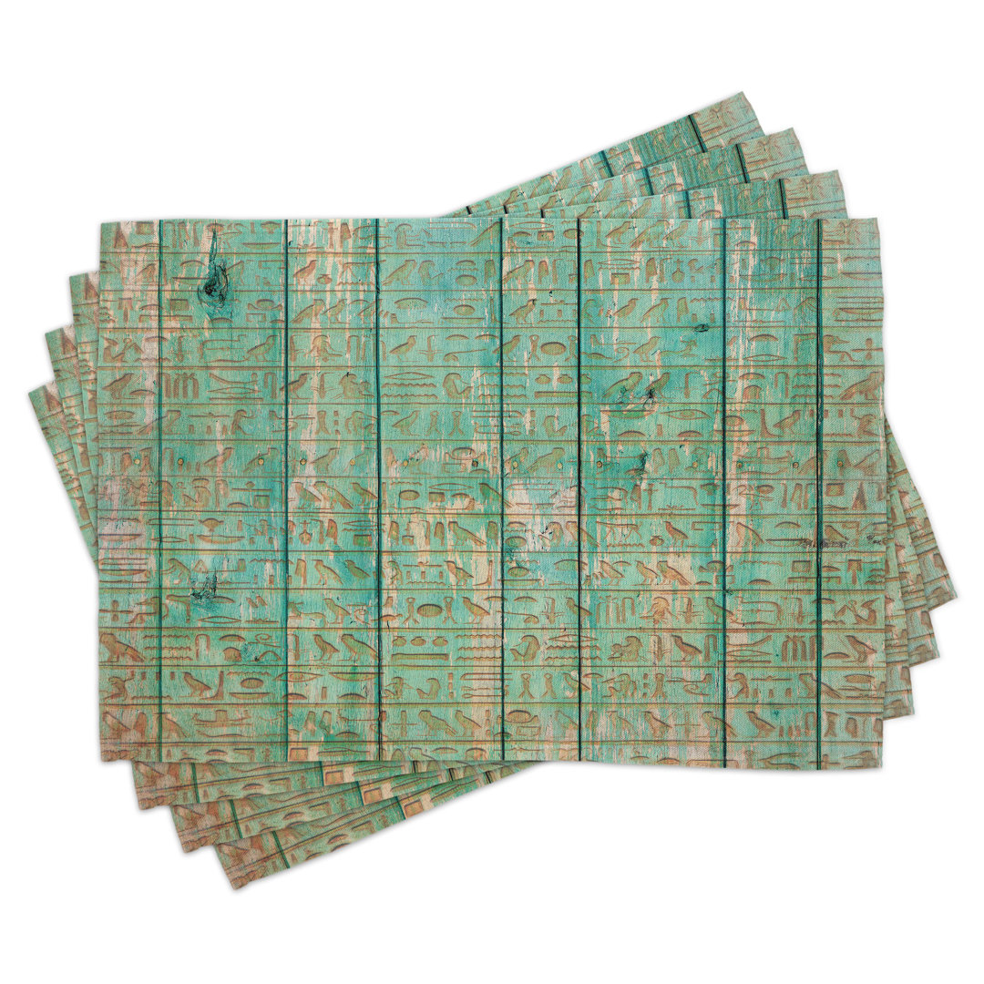 Platzdeckchen 4er-Set, Hieroglyphen-Holzbrett, Seafoam