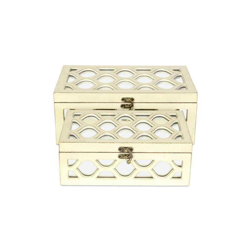 Eziah Fir Wood Mirrored Decorative Boxes (Set of 2), Cream