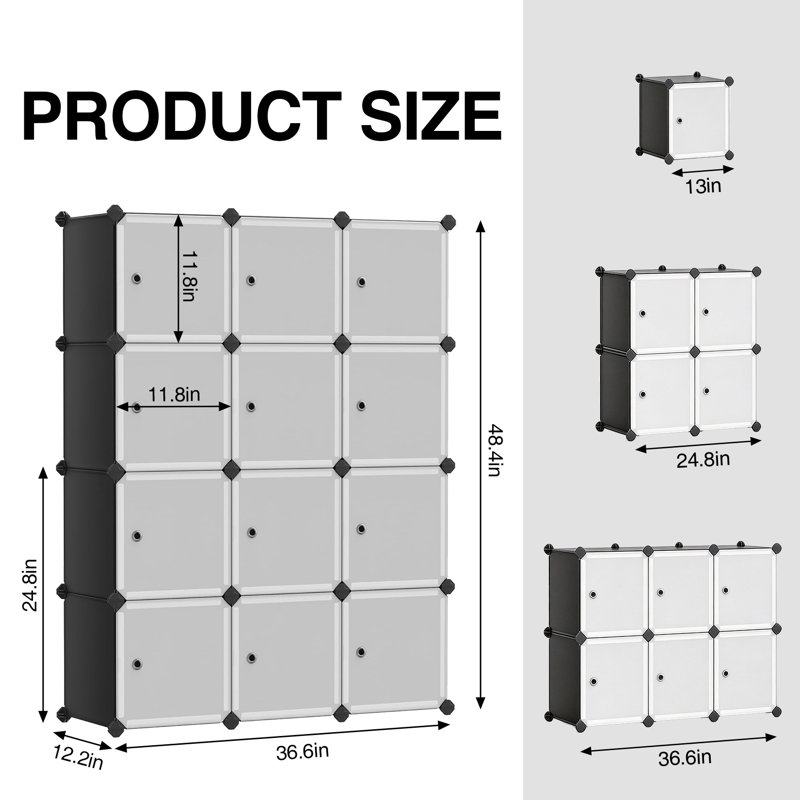 Armoire de rangement en plastique et en métal avec 12 cubes - Armoire de rangement en plastique durable, 12 compartiments, conception peu encombrante, utilisation polyvalente, assemblage facile