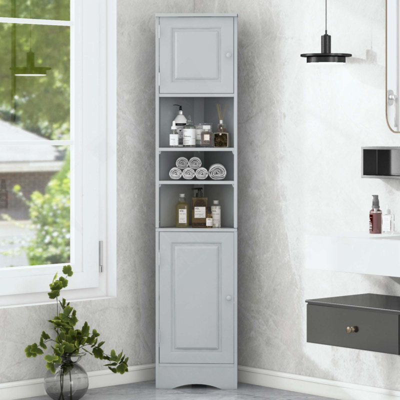 Grande armoire de rangement de coin gris avec 2 portes et tablettes réglables | Idée de cadeau