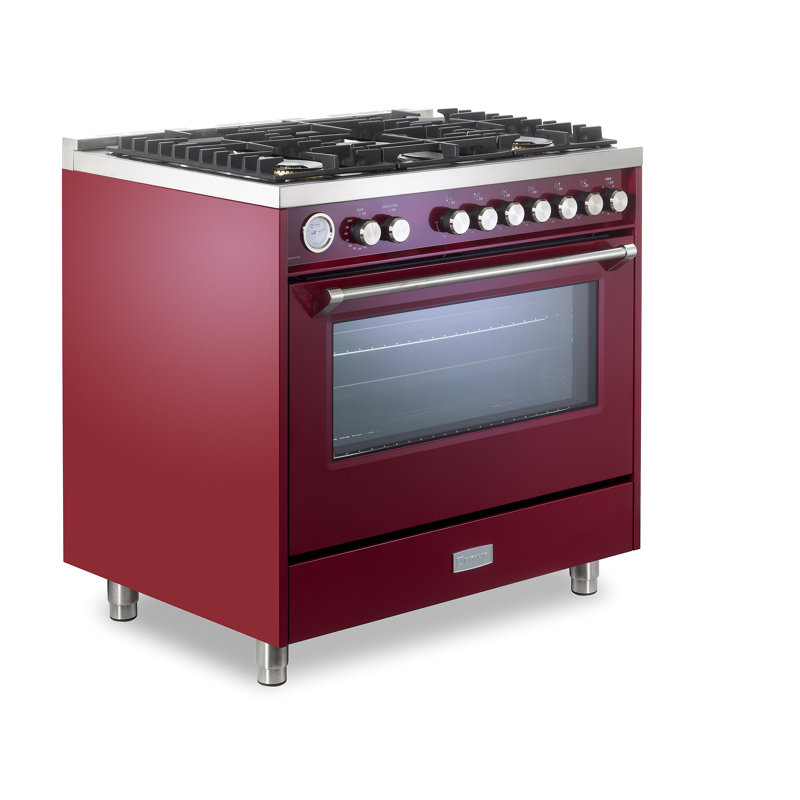 Verona Ultima Series 36 Inch Gas Range with 5 Sealed Burners, Burgundy