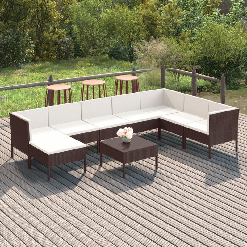 Lawenda 9 Piece Sectional Seating Group with Cushions, White, Espresso/Brown