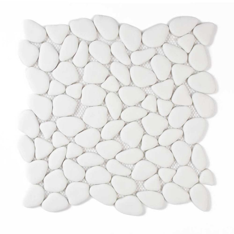 Huron Glass Pebbles Mosaic Tile, White