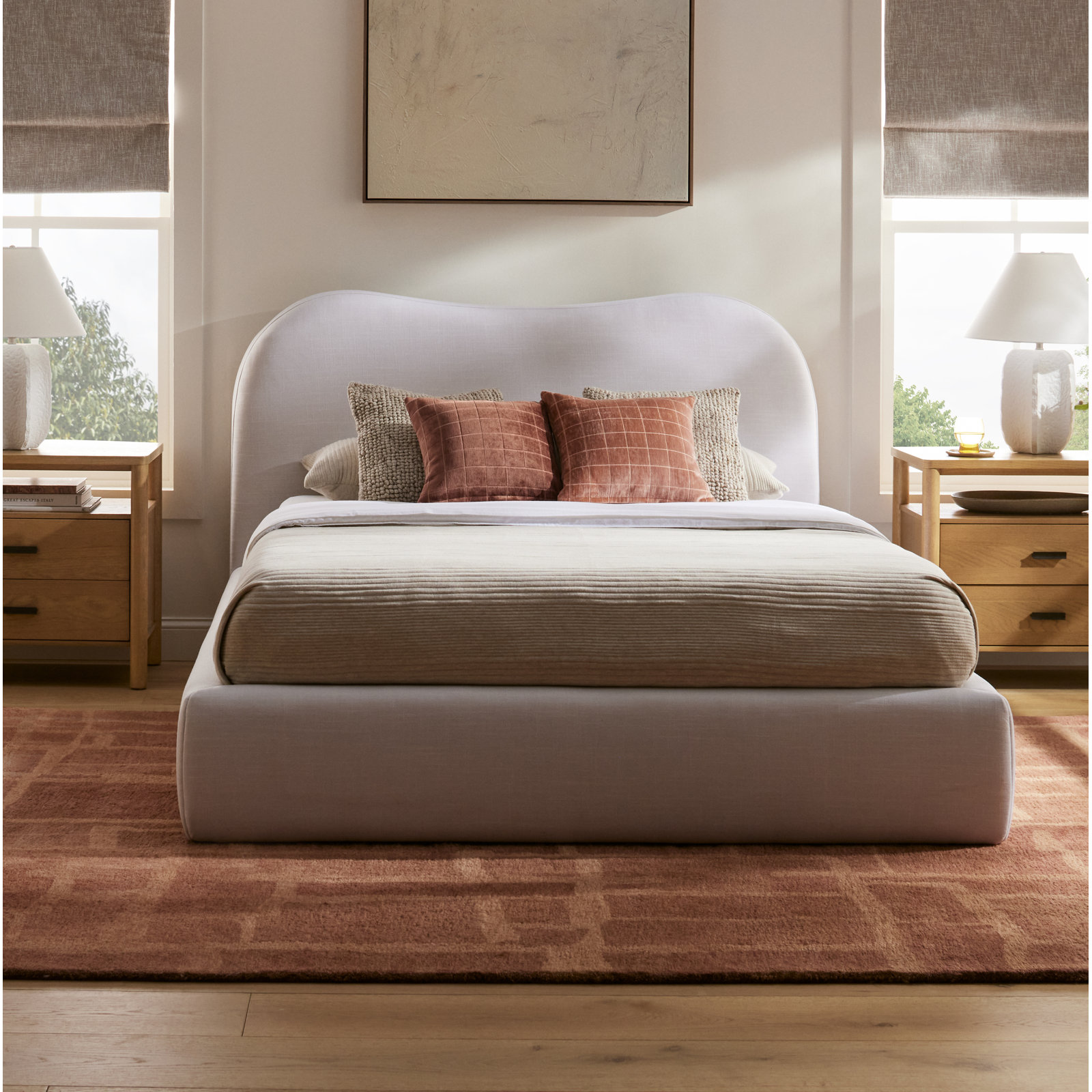 Elena Upholstered Bed In Vanilla Linen, Queen