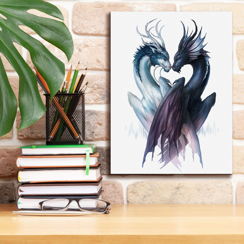 «Altie Yin Yang Dragons On Canvas» par JoJoes, reproduction d'art, H 16 po x l 12 po x P 0,75 po