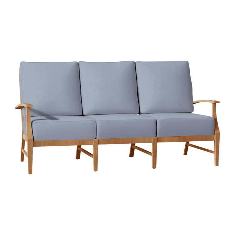 Croquet Teak Sofa - Natural Teak, Natural Teak, No Welt, Arbor Chambray Dove Sunbrella®