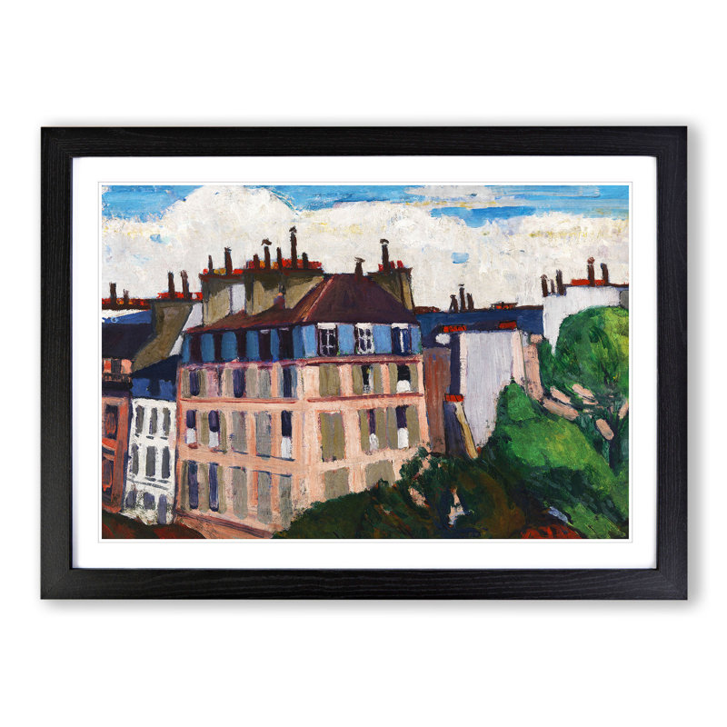 Rooftops in Paris by Henry Lyman Sayen - Picture Frame Painting, 36cm H x 48cm W x 2cm D, Black Framed