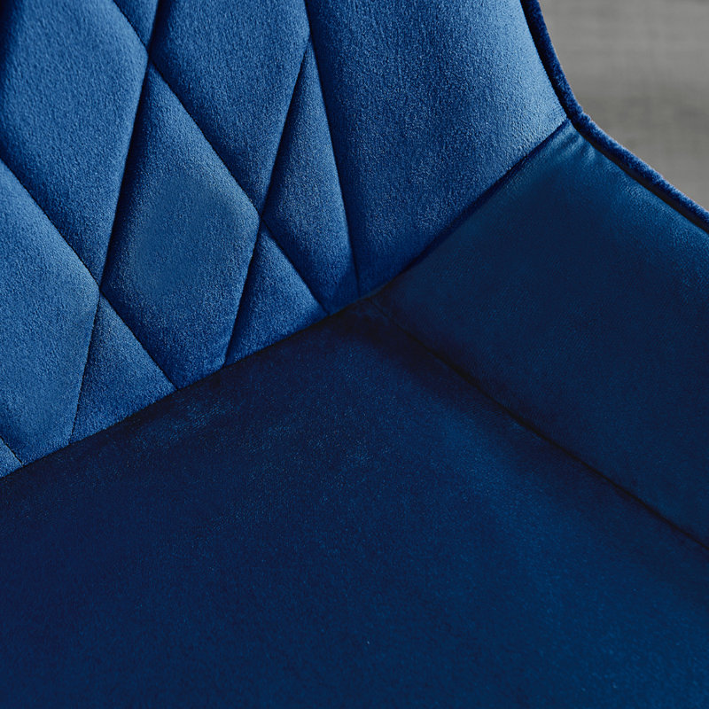 Palermo Velvet Modern Dining Chairs with Tapered Metal Legs & Quilted Diamond Stitching, Silver, Navy