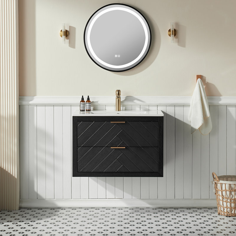 Horeb 30" Wall Mounted & Floating Single Vanity with Ceramic Sink, Black