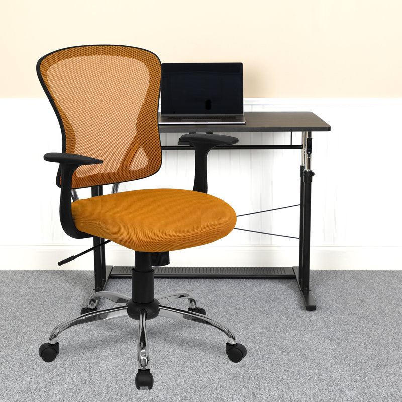 Mid-Back Mesh Swivel Task Office Chair with Chrome Base and Arms, Orange