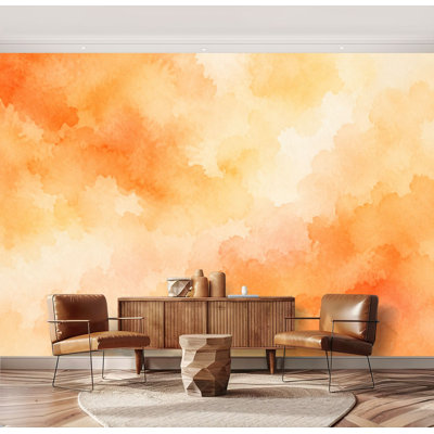 Wall Mural Peel and Stick Soft Orange Yellow Watercolor Abstract Large Wallpaper Self-Adhesive Removable Contact Paper Wall Decor for Living Room Bedroom Nursery 69"H x 96"W