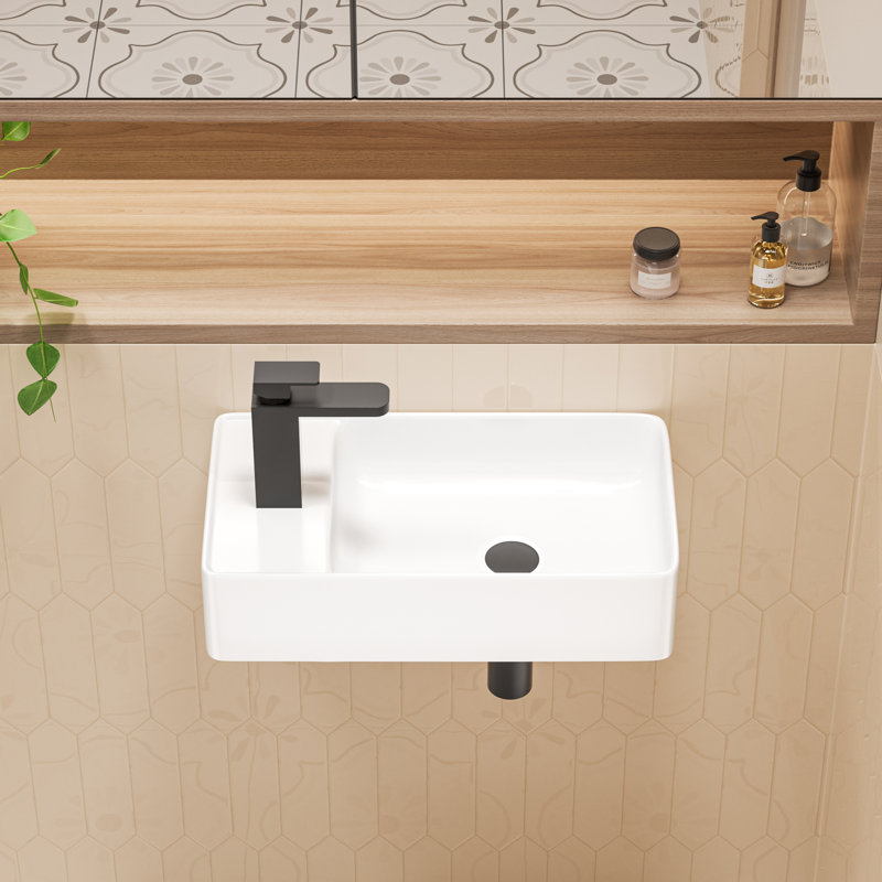 Turner 18" x 10'' White Ceramic Rectangular Wall Mount/Vessel Sink, Small Bathroom Sink with Left-Handed Faucet Hole
