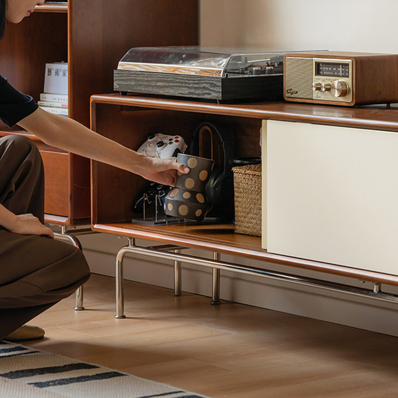 Meuble télé en peuplier massif avec portes coulissantes, H 21,65 po x L 86,61 po x l 15,75 po