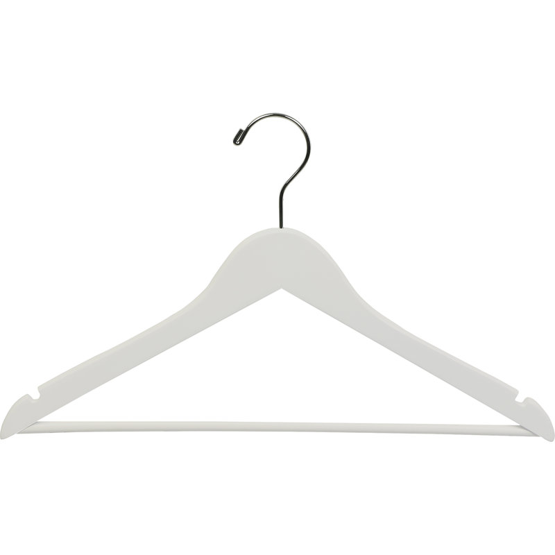 Cintre en bois pour robe / chandail / chandail, Blanc / Chrome, 25