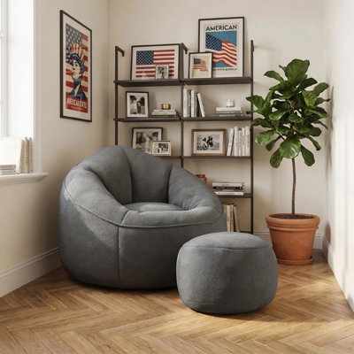 Oversized Round Bean Bag Chair with Ottoman, Memory Foam Lounge Chair for Living Room Bedroom
