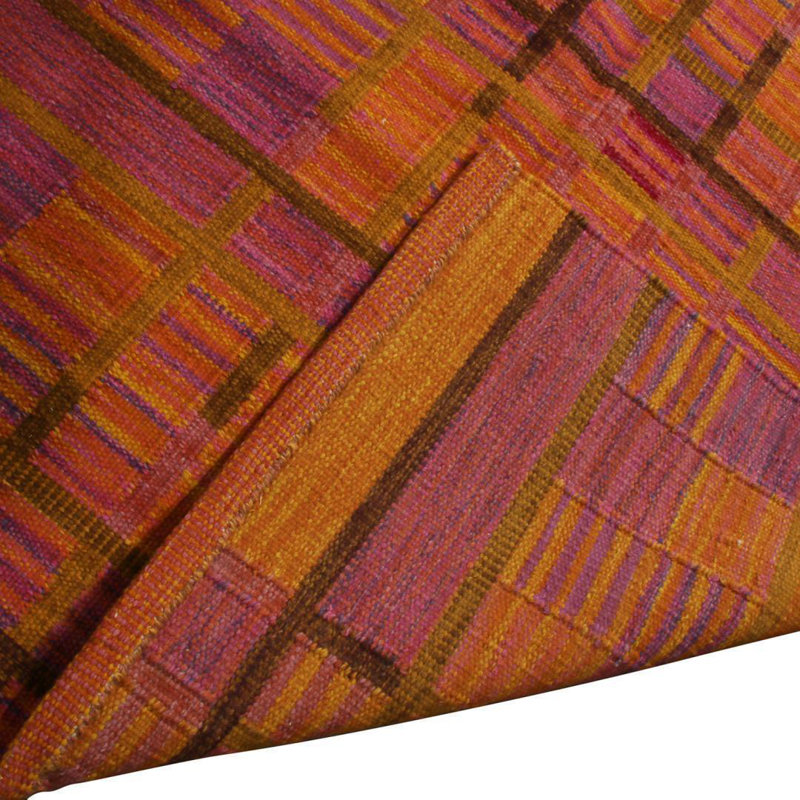 Rug & Kilim’S Scandinavian Geometric Orange-Gold And Pink Chenille Wool Rug, Rectangle 10' x 14'