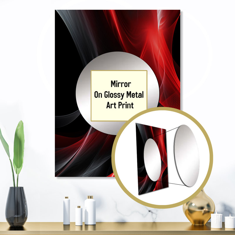 «Aaisha Red Black Contemplative Abstraction V - Waves», miroir mural décoratif, 32 po x 24 po