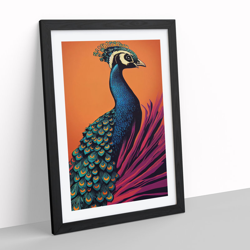 XV1022-5042X Virtuous Peacock - Print, Black Framed, 66cm H x 48cm W, White