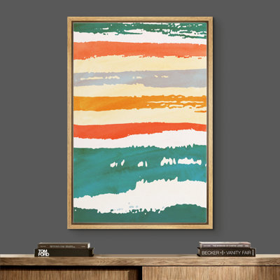 Signe, reproduction d'art sur toile encadrée, vert, orange et gris, peinture, rayures, formes abstraites, illustrations, art moderne, bohème, coloré, ultra pour le salon, la chambre à coucher, le bureau - 24 po x 36 po - noir