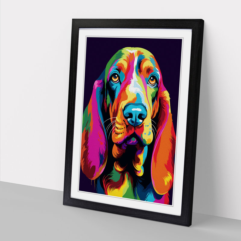 Basset Hound Pop - Single Picture Frame Print on Wood, 34cm H x 25cm W x 2cm D, Black