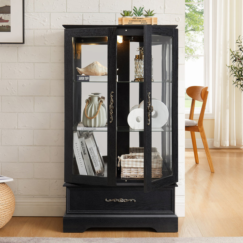 Vitrine lumineuse en verre avec tablettes réglables, vitrine élégante à 2 portes